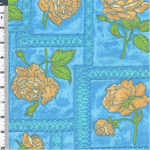 Aqua Blue Floral Tile Sateen 56215
