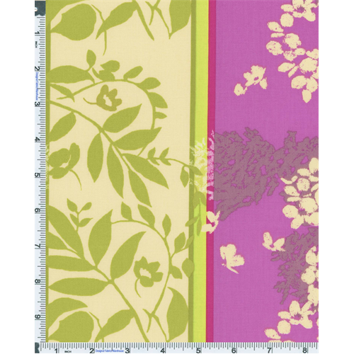 Fuchsia/Green Nel Whatmore Sleeping Beauty Leaf Weave Print Cotton 57044