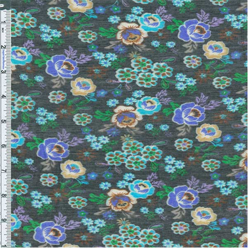 Black/Blue Floral Novelty Chiffon 57202