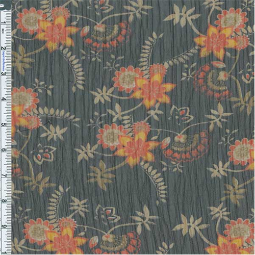 Black/Orange Stylized Floral Yoryu Chiffon 57204