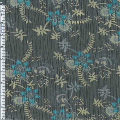 Black/Cyan Blue Stylized Floral Yoryu Chiffon 57210