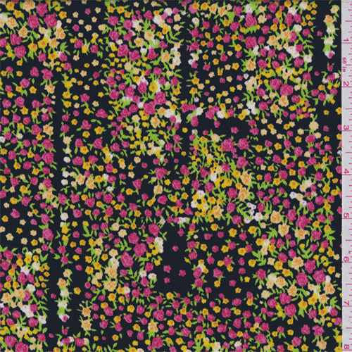 *3 YD PC--Black Floral Twill Satin