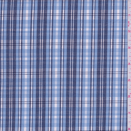 Blue/Navy Plaid Stretch Shirting