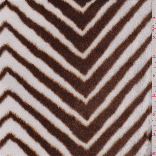 White/Brown Chevron Print Faux Fur