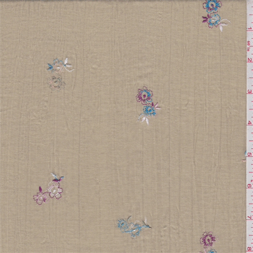 Soft Brown Embroidered Floral T-Shirt Knit