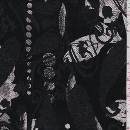 Raven Black Paisley Chenille Jacquard