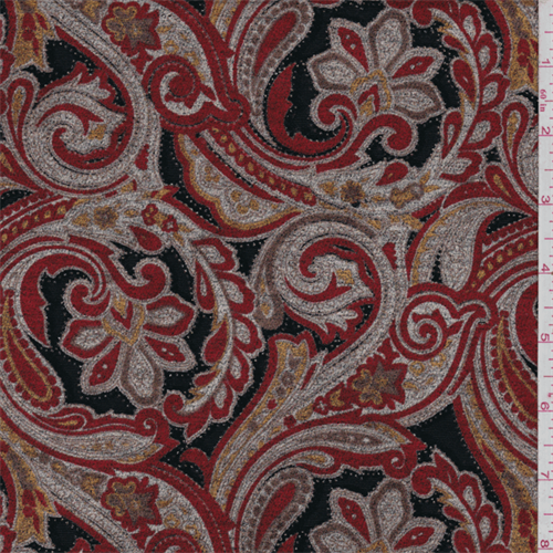 Crimson Red/Tan Scroll Chenille