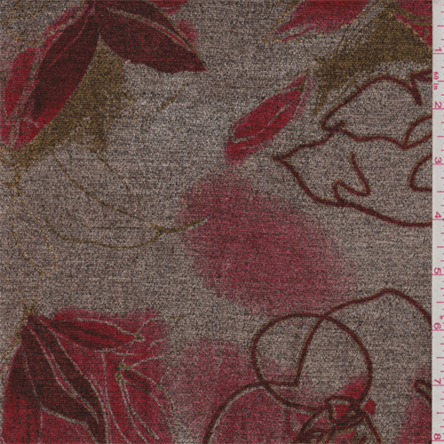 Taupe Brown/Red Floral Chenille