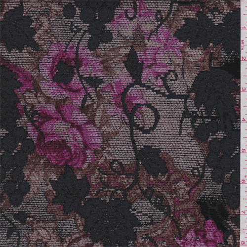 Soft Taupe/Pink Floral Vineyard Chenille Jacquard
