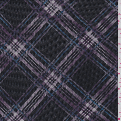 Black/Purple Diagonal Plaid Sweater Knit