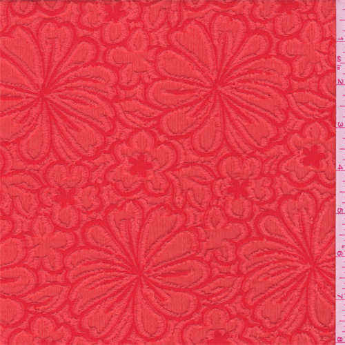 Deep Orange Floral Flocked Chiffon