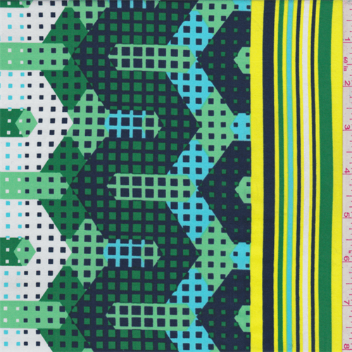 Green/Blue Check/Stripe Cotton Lawn