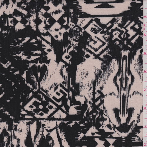 Black/Beige Aztec Print Rayon Crepon