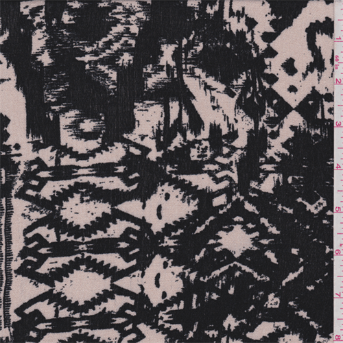 Black/Beige Aztec Print Rayon Crepon