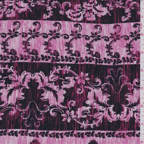 Pink/Black Floral Stripe Rayon Crepon