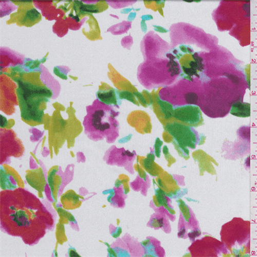 *3 YD PC--White Multi Floral Silk Charmeuse