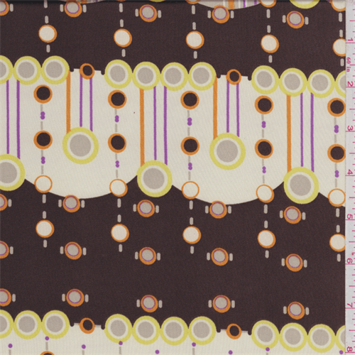 Brown/Beige/Yellow Circle Print Satin Charmeuse