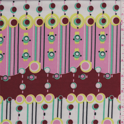 Brick/Pink/White Circle Print Satin Charmeuse