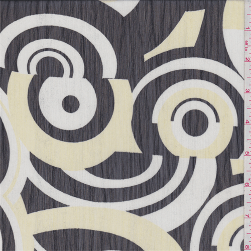 Black/White/Ecru Circle Print Crinkled Chiffon