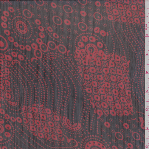 Black/Red Circular Patchwork Print Crinkled Chiffon