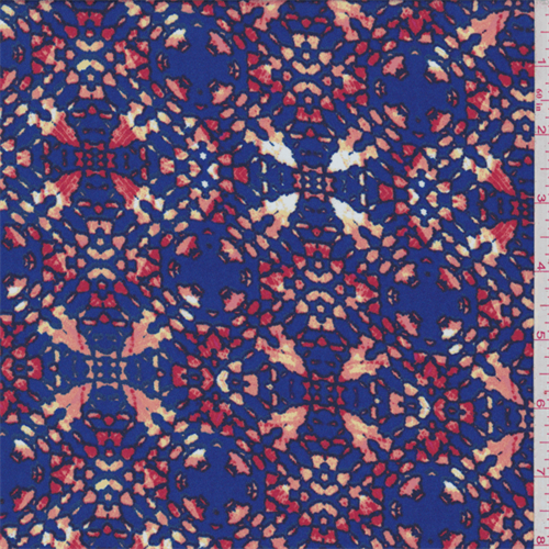 Royal/Peach Circular Floral Crepe de Chine