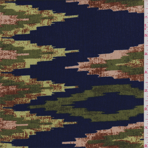 Bright Navy Flamestitch Rayon Crepon