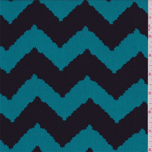 Teal Blue/Black Chevron Print Rayon Crepon
