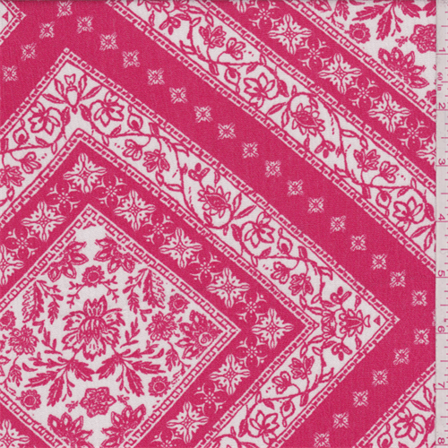Dark Coral Pink Floral Diamond Rayon Crepon
