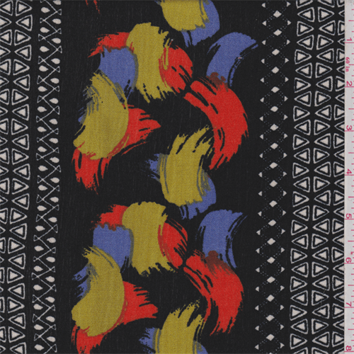 Black Multi Geometric Stripe Rayon Crepon