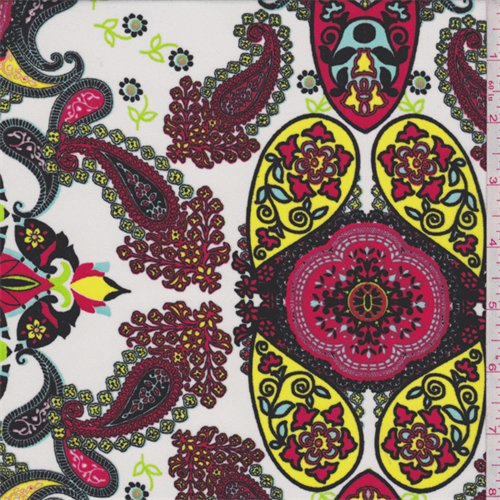 White/Red/Mint Paisley Polyester Crepe