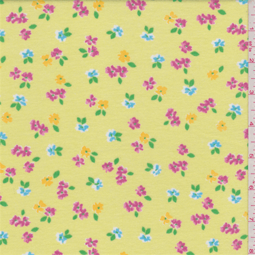 *3 1/4 YD PC--Lemon Yellow Floral Interlock Knit
