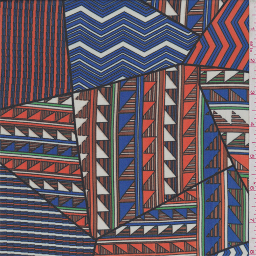 Royal/Orange Triangle Patchwork Polyester Chiffon