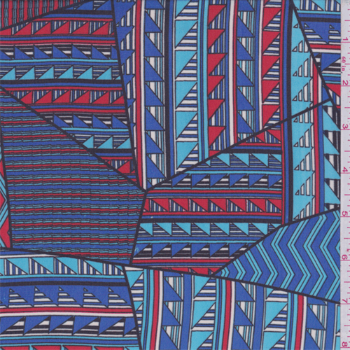 Turquoise/Red Triangle Patchwork Polyester Chiffon