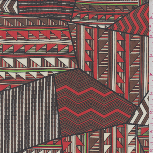 Brown/Fire Red Triangle Patchwork Polyester Chiffon