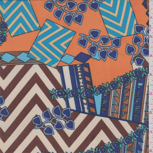 Orange/Royal Multi Chevron Patchwork Polyester Chiffon