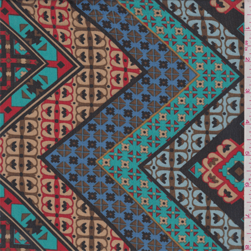 Blue/Gold/Black Chevron Polyester Chiffon