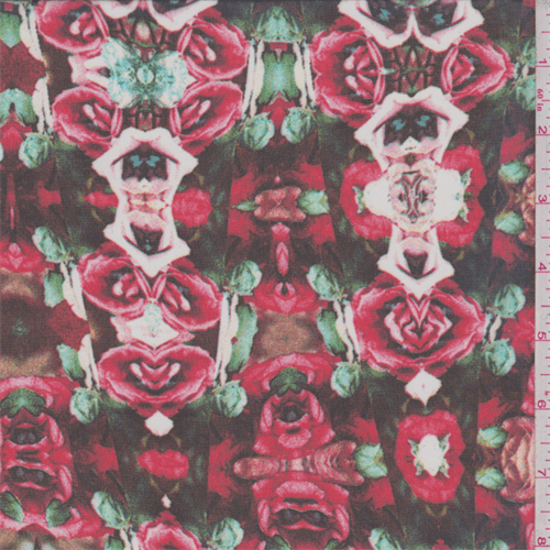 Black/Red/Pink Floral Chain Polyester Chiffon
