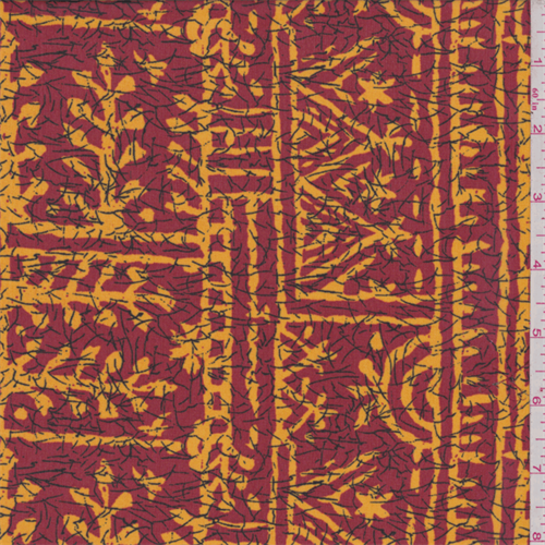Fire Red/Gold Tribal Print Polyester Chiffon