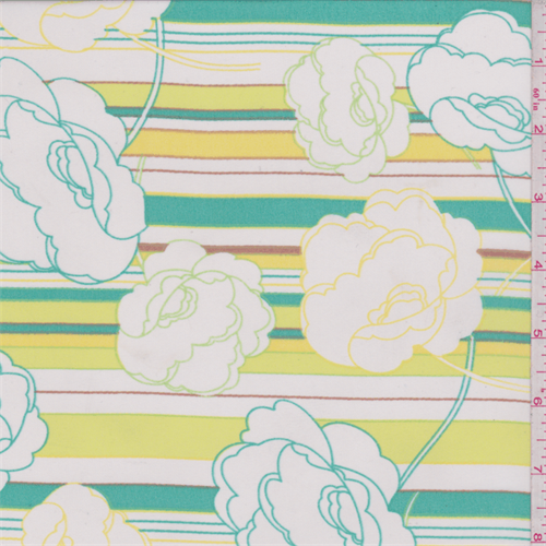 Kelly/Yellow/White Floral Stripe Polyester Chiffon
