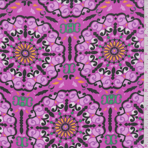 Deep Pink Floral Medallion Polyester Chiffon