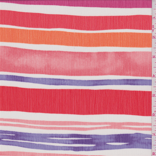 White/Pink/Red Stripe Crinkled Chiffon
