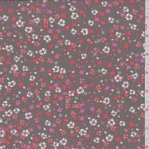 Taupe Brown/Salmon Mini Floral Print Chiffon