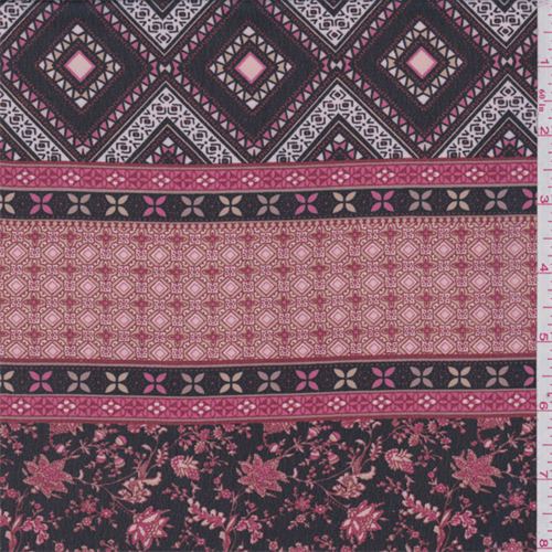 Black/Berry Pink Floral Diamond Stripe Chiffon