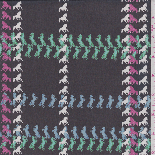 Navy Multi Horse Check Print Chiffon