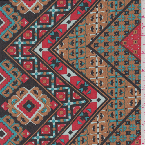 Black/Red/Camel Moroccan Chevron Print Chiffon