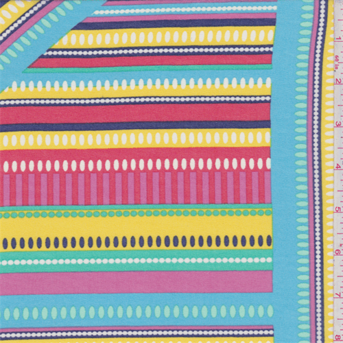 Turquoise/Yellow/Coral Geometric Stripe Print Chiffon