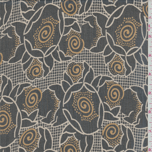 Black/Putty/Gold Floral Silk Crinkled Chiffon