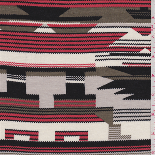 Cream/Coral/Olive Aztec Stripe Jersey Knit