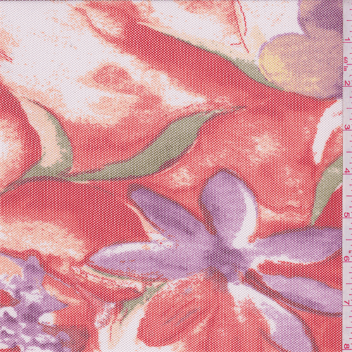 Deep Orange/White Large Floral Stretch Mesh