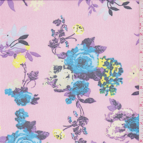 Baby Pink Multi Floral Bouquet Stretch Mesh